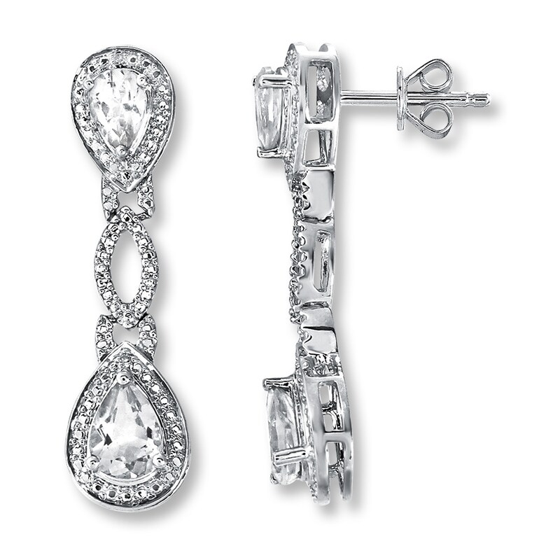 Main Image 1 of Lab-Created Sapphires Diamond Accents Sterling Silver Earrings
