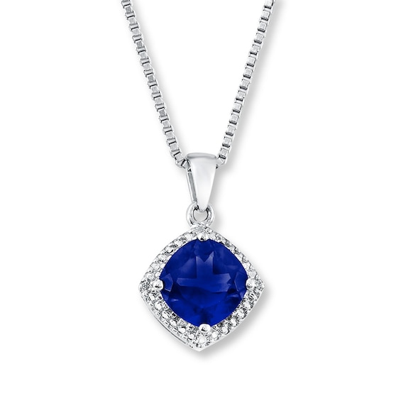 Jared The Galleria Of Jewelry Lab-Created Sapphire Diamond Accents Sterling Silver Necklace