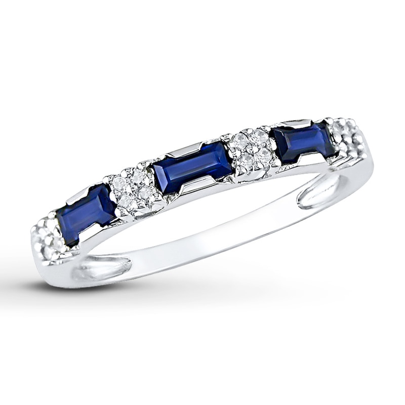 Natural Sapphire Ring 1/15 ct tw Diamonds 10K White Gold 3.5mm