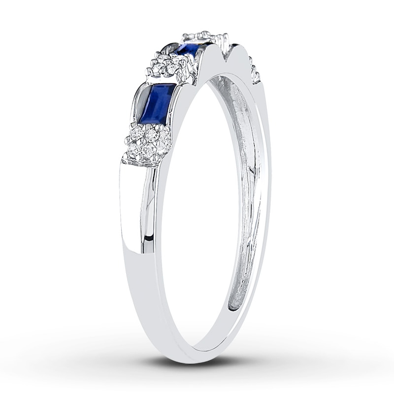 Natural Sapphire Ring 1/15 ct tw Diamonds 10K White Gold 3.5mm
