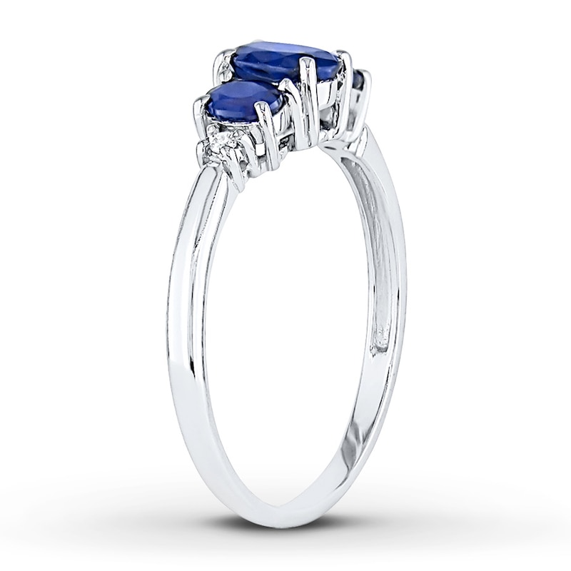 Natural Sapphire Ring Diamond Accents 10K White Gold
