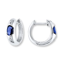 Natural Sapphire Earrings 1/20 ct tw Diamonds 10K White Gold