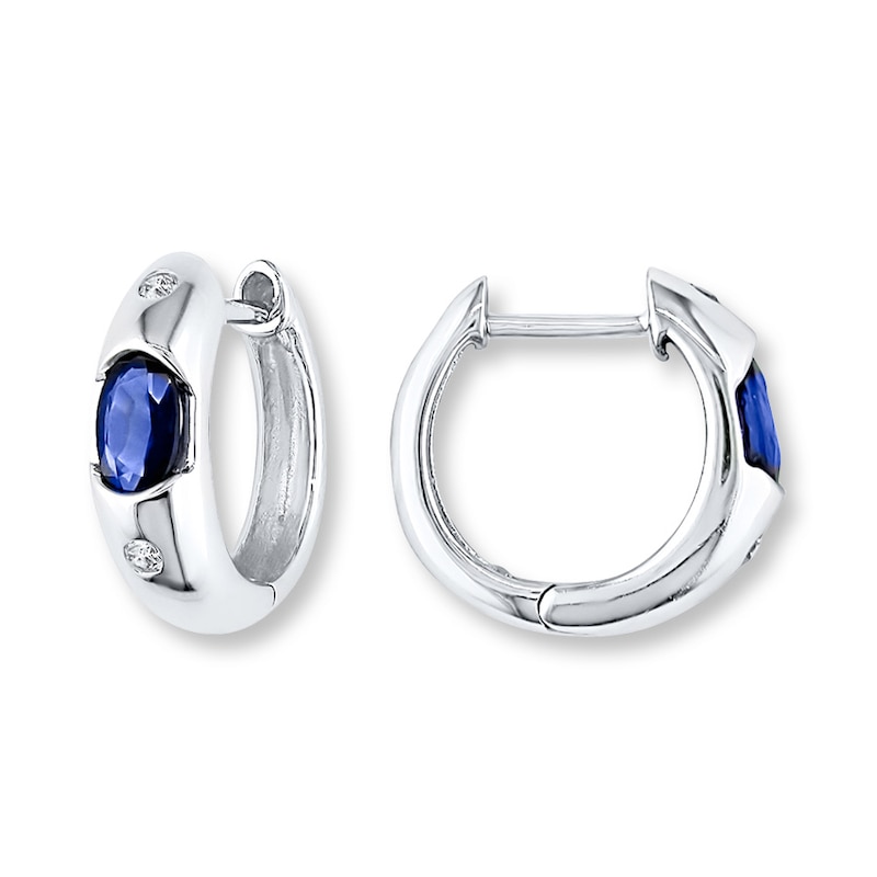 Main Image 1 of Natural Sapphire Earrings 1/20 ct tw Diamonds 10K White Gold