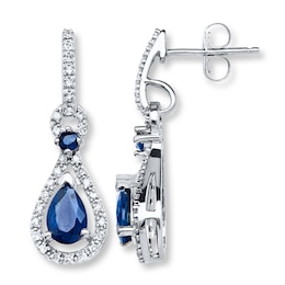 Natural Sapphire Earrings 1/6 ct tw Diamonds 10K White Gold