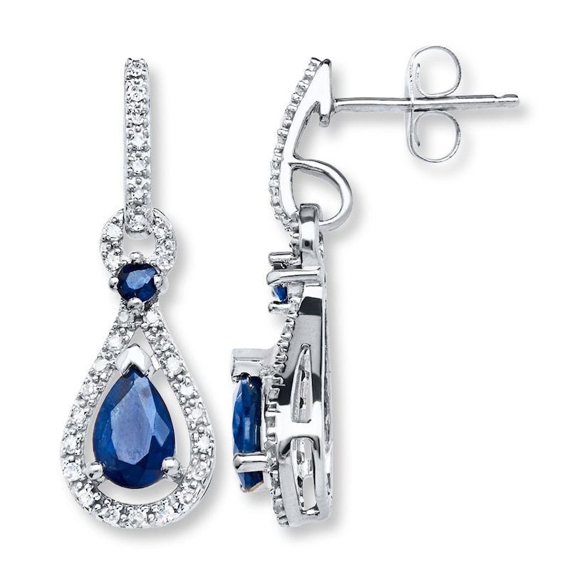 Natural Sapphire Earrings 1/6 ct tw Diamonds 10K White Gold