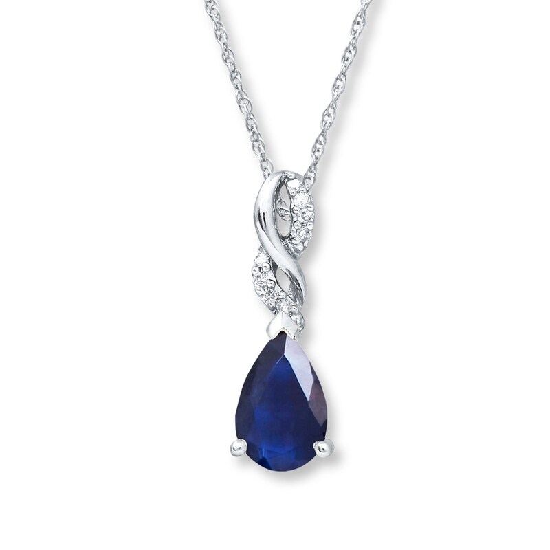 Main Image 1 of Natural Sapphire Necklace Diamond Accents 10K White Gold