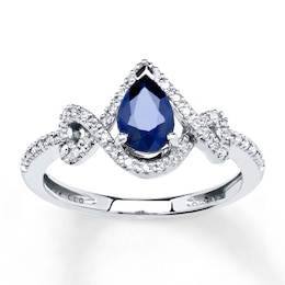 Natural Sapphire Ring 1/8 ct tw Diamonds 10K White Gold