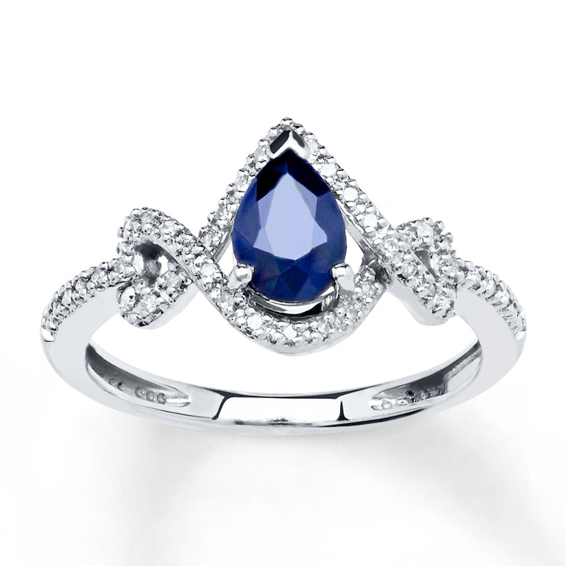 Main Image 1 of Natural Sapphire Ring 1/8 ct tw Diamonds 10K White Gold