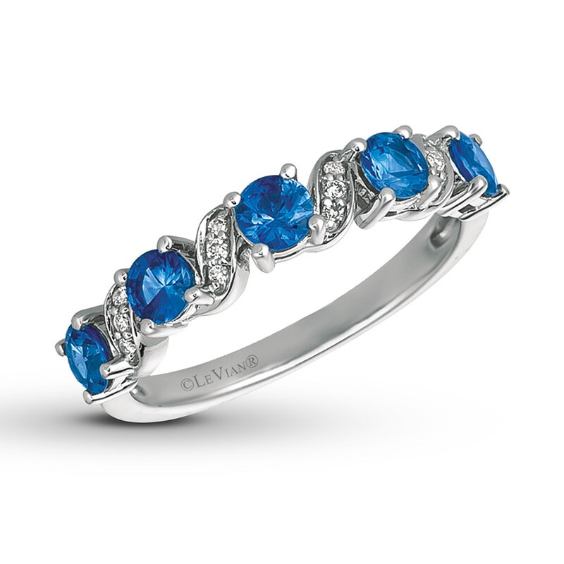 Main Image 1 of Le Vian Natural Blue Sapphire Band Diamond Accents 14K Vanilla Gold