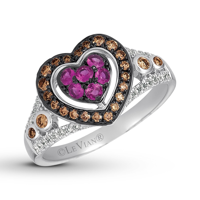 Main Image 1 of Le Vian Natural Pink Sapphire Ring 1/3 ct tw Diamonds 14K Vanilla Gold