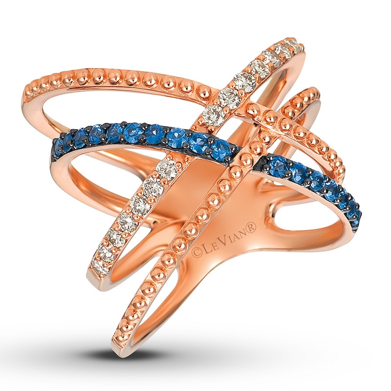 Le Vian Sapphire Ring 1/3 ct tw Diamonds 14K Strawberry Gold