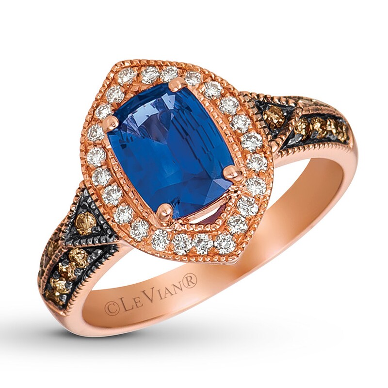 Le Vian Sapphire Ring 1/3 ct tw Diamonds 14K Strawberry Gold