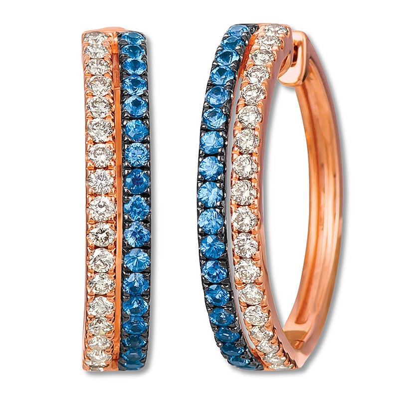 Le Vian Natural Sapphire Hoop Earrings 3/4 ct tw Diamonds 14K Strawberry Gold