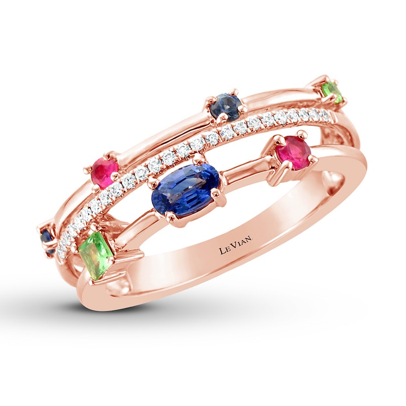 Le Vian Multi-Color Rainbow Ring 1/10 ct tw Diamonds 14K Strawberry Gold