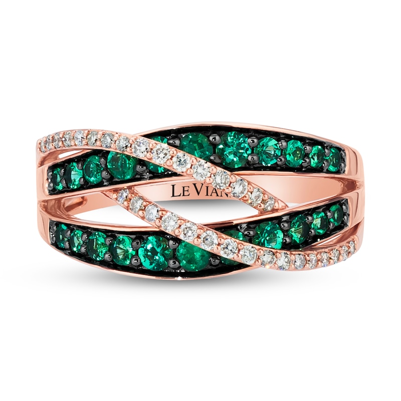 Main Image 4 of Le Vian Natural Emerald Ring 1/5 ct tw Diamonds 14K Strawberry Gold