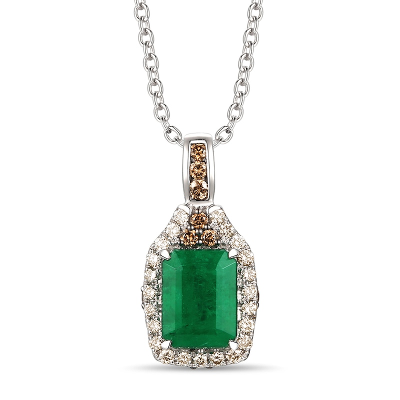 Main Image 1 of Le Vian Natural Emerald Necklace 1/4 ct tw Diamonds 14K Vanilla Gold