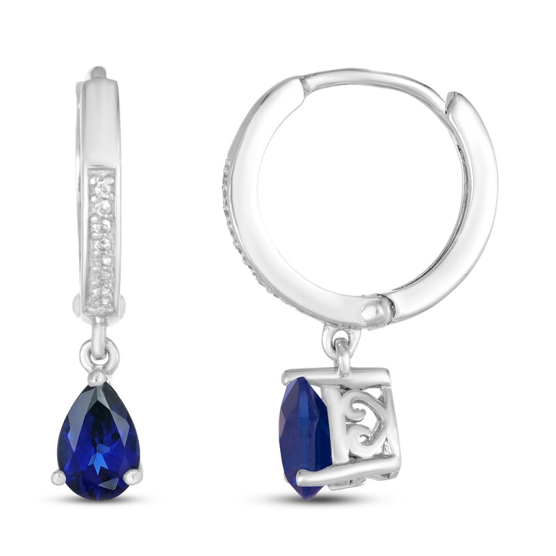 Main Image 1 of Lab-Created Sapphire Earrings Pear-shaped Sterling Silver