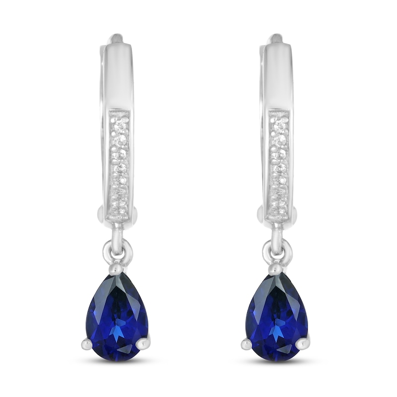 Main Image 2 of Lab-Created Sapphire Earrings Pear-shaped Sterling Silver