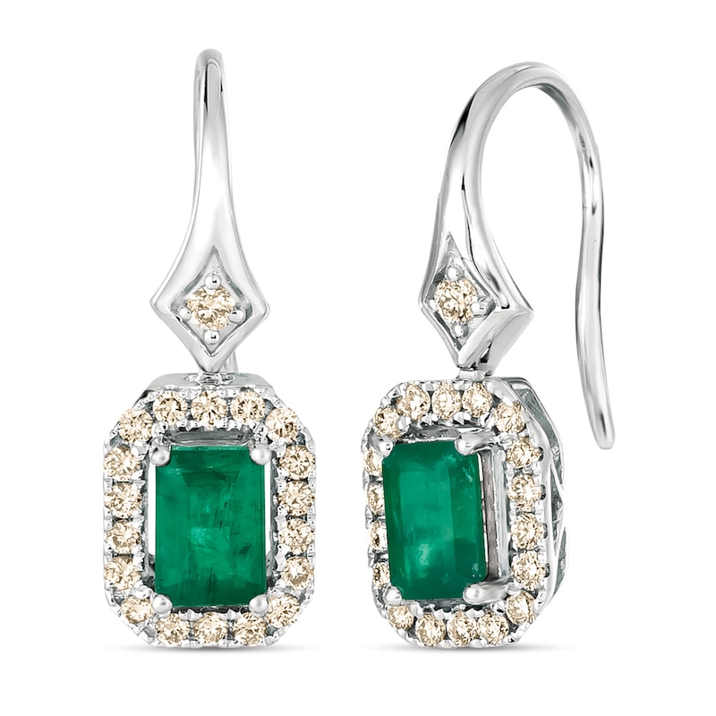 Le Vian Emerald Earrings 1/3 ct tw Diamonds 14K Vanilla Gold with 360