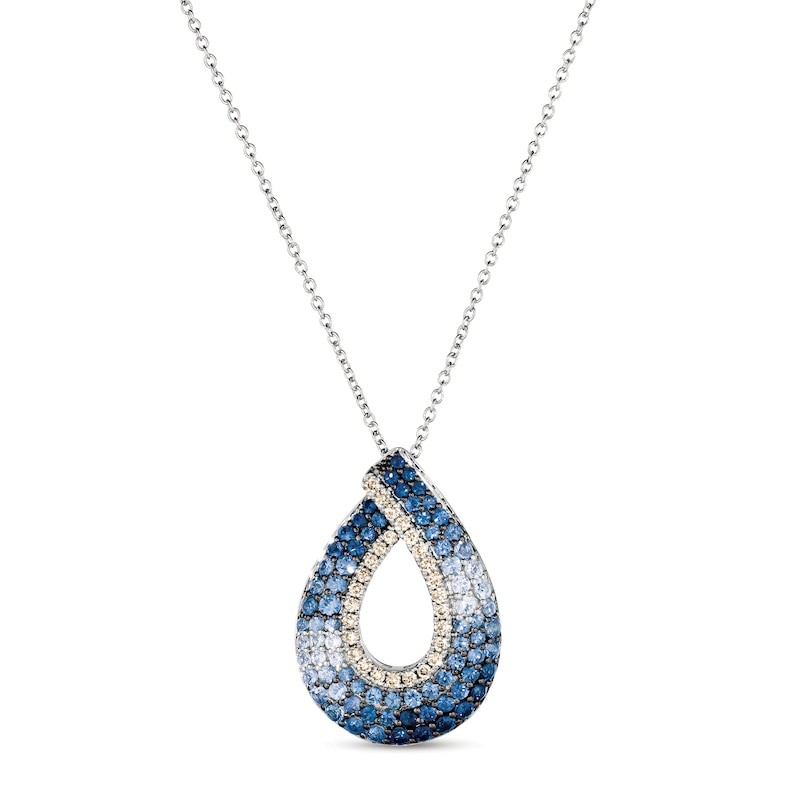 Le Vian Denim Ombre Sapphire Necklace 1/5 ct tw Diamonds 14K Vanilla Gold with 360