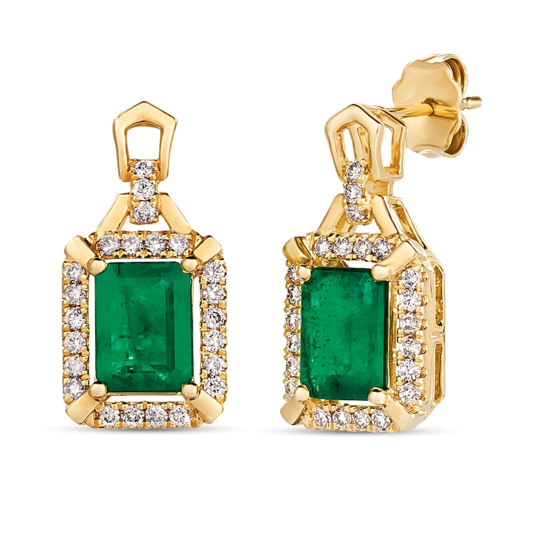 Le Vian Emerald Earrings 3/8 ct tw Diamonds 14K Honey Gold with 360