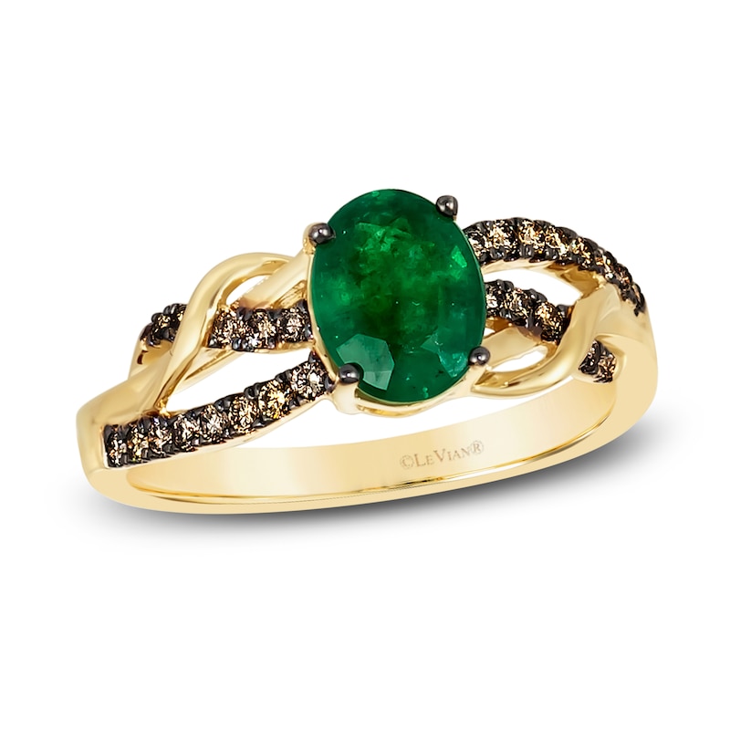 Le Vian Natural Emerald Ring 1/5 ct tw Diamonds 14K Honey Gold with 360