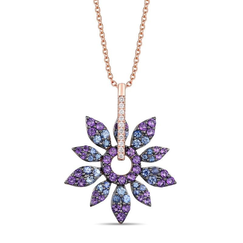 Pendant in Gold and Platinum with an Amethyst, Diamonds and Pink