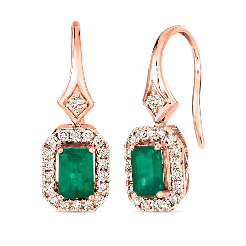 Le Vian Natural Emerald Earrings 1/3 ct tw Diamonds 14K Strawberry Gold with 360
