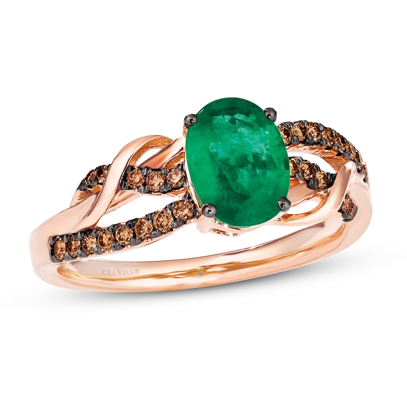 Main Image 1 of Le Vian Natural Emerald Ring 1/5 ct tw Diamonds 14K Strawberry Gold