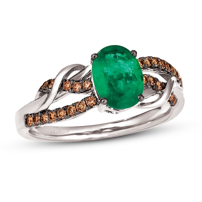 Main Image 1 of Le Vian Natural Emerald Ring 1/5 ct tw Diamonds 14K Vanilla Gold