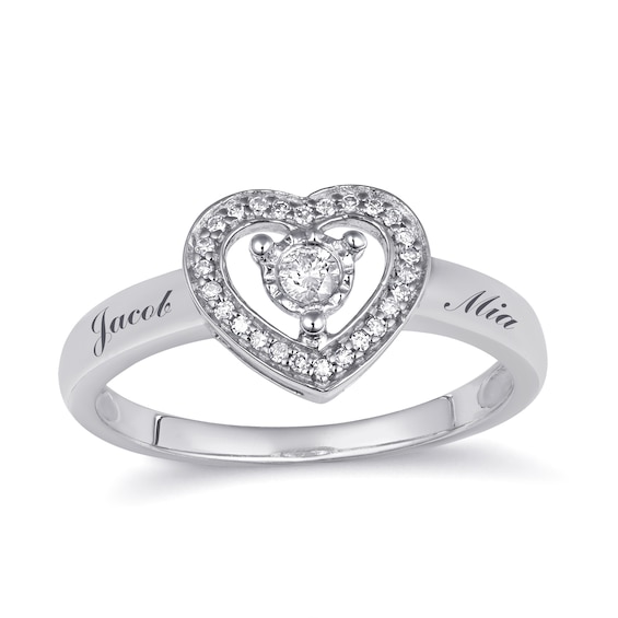 1/10 ct tw Diamond Promise Ring with Heart Halo (2 Lines)