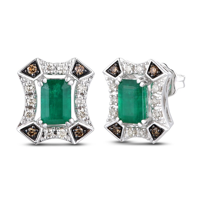 Main Image 1 of Le Vian Natural Emerald Stud Earrings 1/4 ct tw Diamonds 14K Vanilla Gold