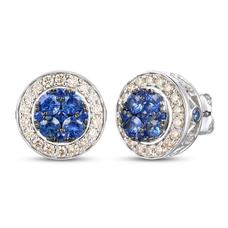 Main Image 1 of Le Vian Natural Blue Sapphire Stud Earrings 1/2 ct tw Diamonds 14K Vanilla Gold
