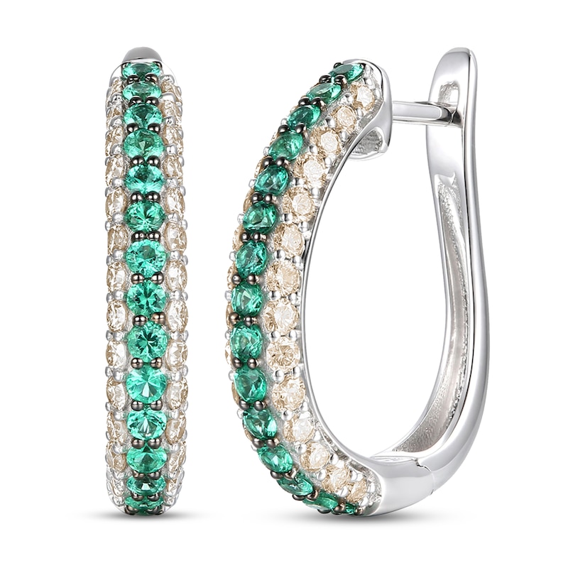 Le Vian Natural Emerald Hoop Earrings 7/8 ct tw Diamonds 14K Vanilla Gold