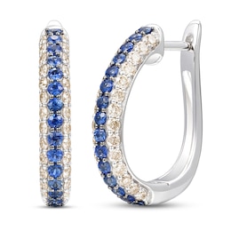 Le Vian Natural Blue Sapphire Hoop Earrings 7/8 ct tw Diamonds 14K Vanilla Gold