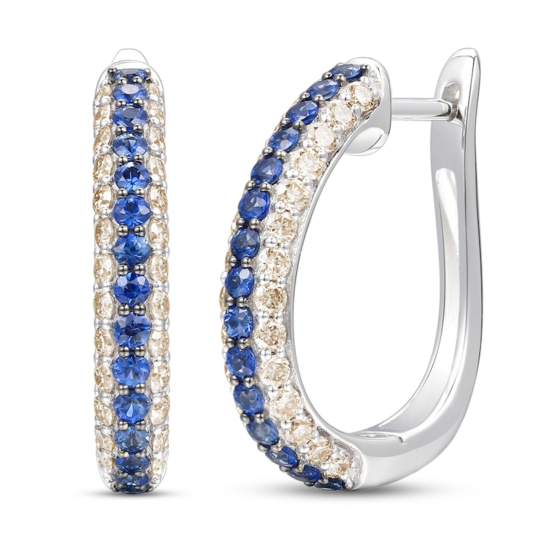 Le Vian Natural Blue Sapphire Hoop Earrings 7/8 ct tw Diamonds 14K Vanilla Gold