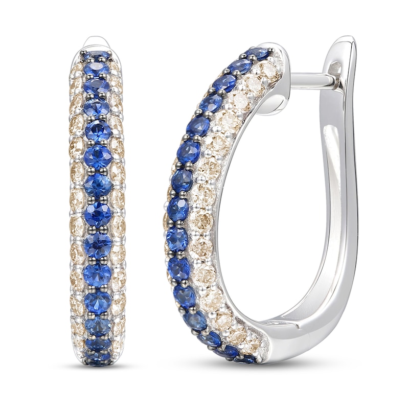 Main Image 1 of Le Vian Natural Blue Sapphire Hoop Earrings 7/8 ct tw Diamonds 14K Vanilla Gold