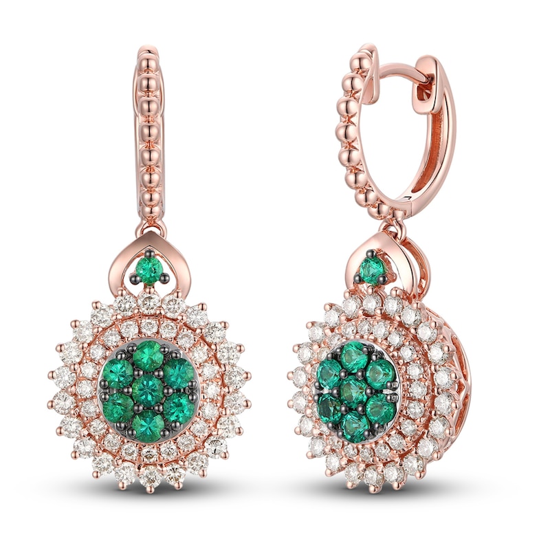Le Vian Natural Emerald Earrings 7/8 ct tw Diamonds 14K Strawberry Gold