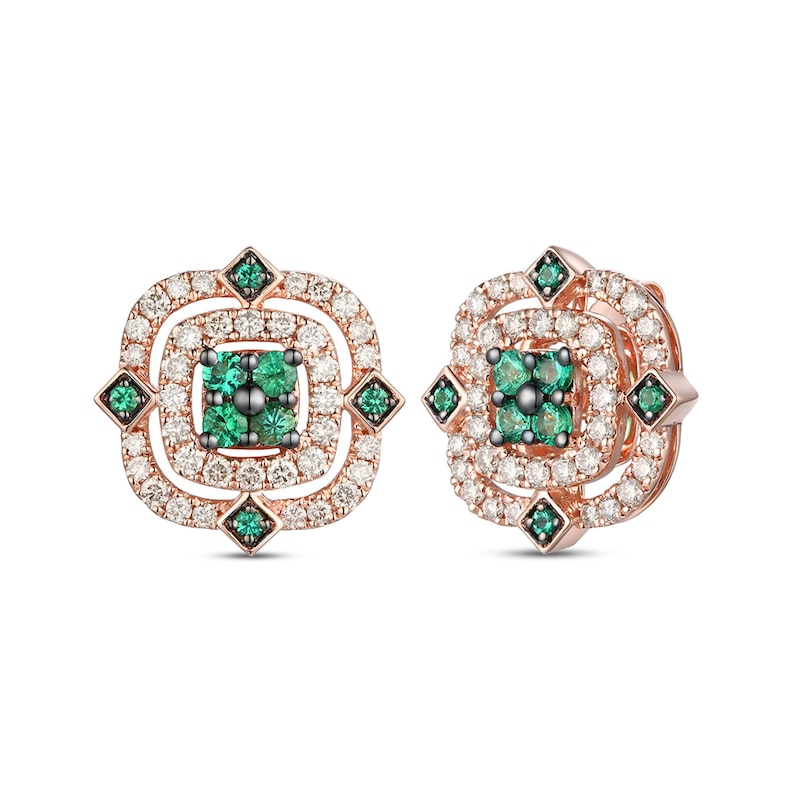 Main Image 1 of Le Vian Natural Emerald Earrings 7/8 ct tw Diamonds 14K Strawberry Gold