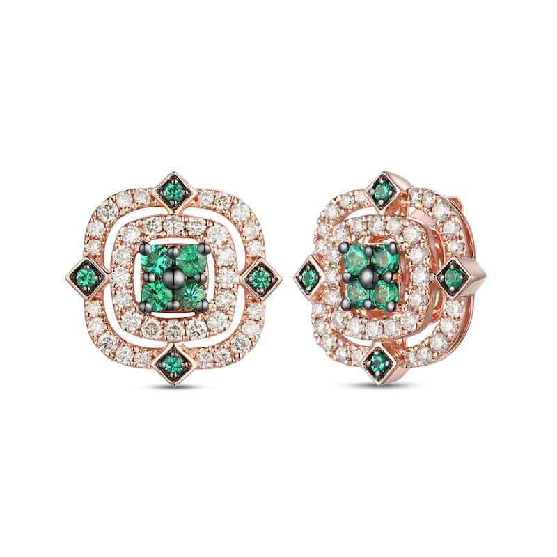 Le Vian Natural Emerald Earrings 7/8 ct tw Diamonds 14K Strawberry Gold