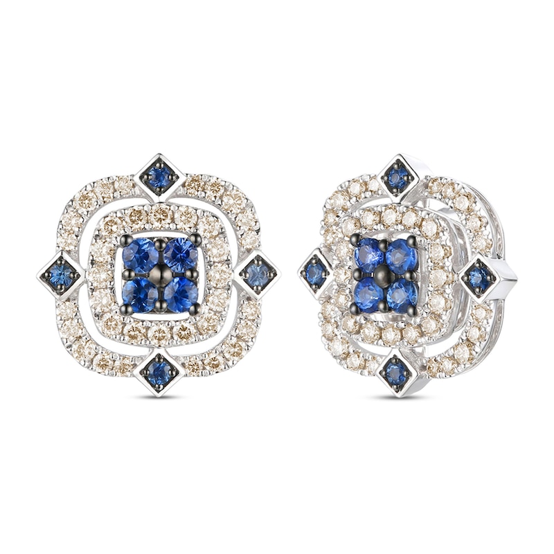 Main Image 1 of Le Vian Natural Blue Sapphire Earrings 7/8 ct tw Diamonds 14K Vanilla Gold