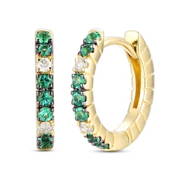 Le Vian Natural Emerald Hoop Earrings 1/20 ct tw Diamonds 14K Honey Gold