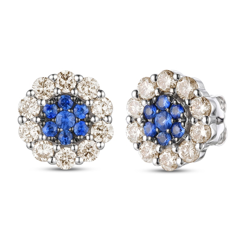 Main Image 1 of Le Vian Natural Blue Sapphire Stud Earrings 7/8 ct tw Diamonds 14K Vanilla Gold