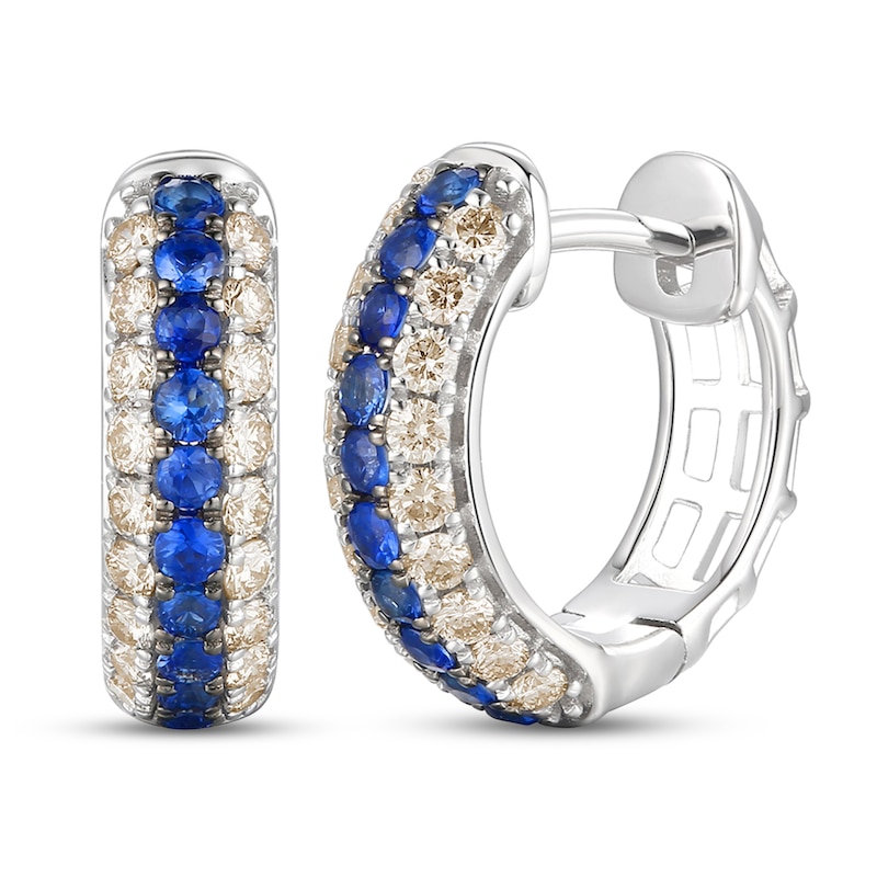 Main Image 1 of Le Vian Natural Blue Sapphire Hoop Earrings 1/2 ct tw Diamonds 14K Vanilla Gold