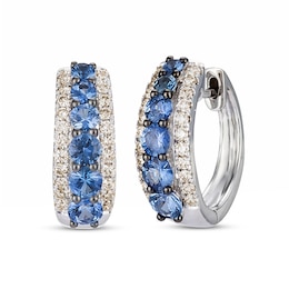Le Vian Natural Blue Sapphire Hoop Earrings 3/8 ct tw Diamonds 14K Vanilla Gold