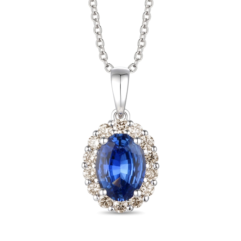 Main Image 1 of Le Vian Natural Blue Sapphire Pendant Necklace 1/4 ct tw Diamonds 14K Vanilla Gold