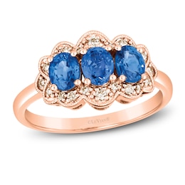 Le Vian Natural Blue Sapphire Ring 1/6 ct tw Diamonds 14K Strawberry Gold