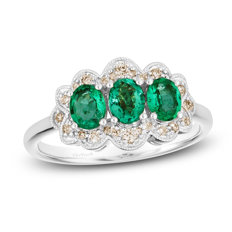 Main Image 1 of Le Vian Natural Emerald Ring 1/6 ct tw Diamonds 14K Vanilla Gold