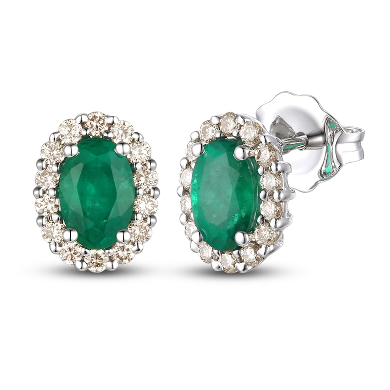 Main Image 1 of Le Vian Natural Emerald Earrings 1/4 ct tw Diamonds 14K Vanilla Gold