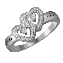 1/8 ct tw Diamond Promise Ring with Interlocking Hearts (2 Lines)